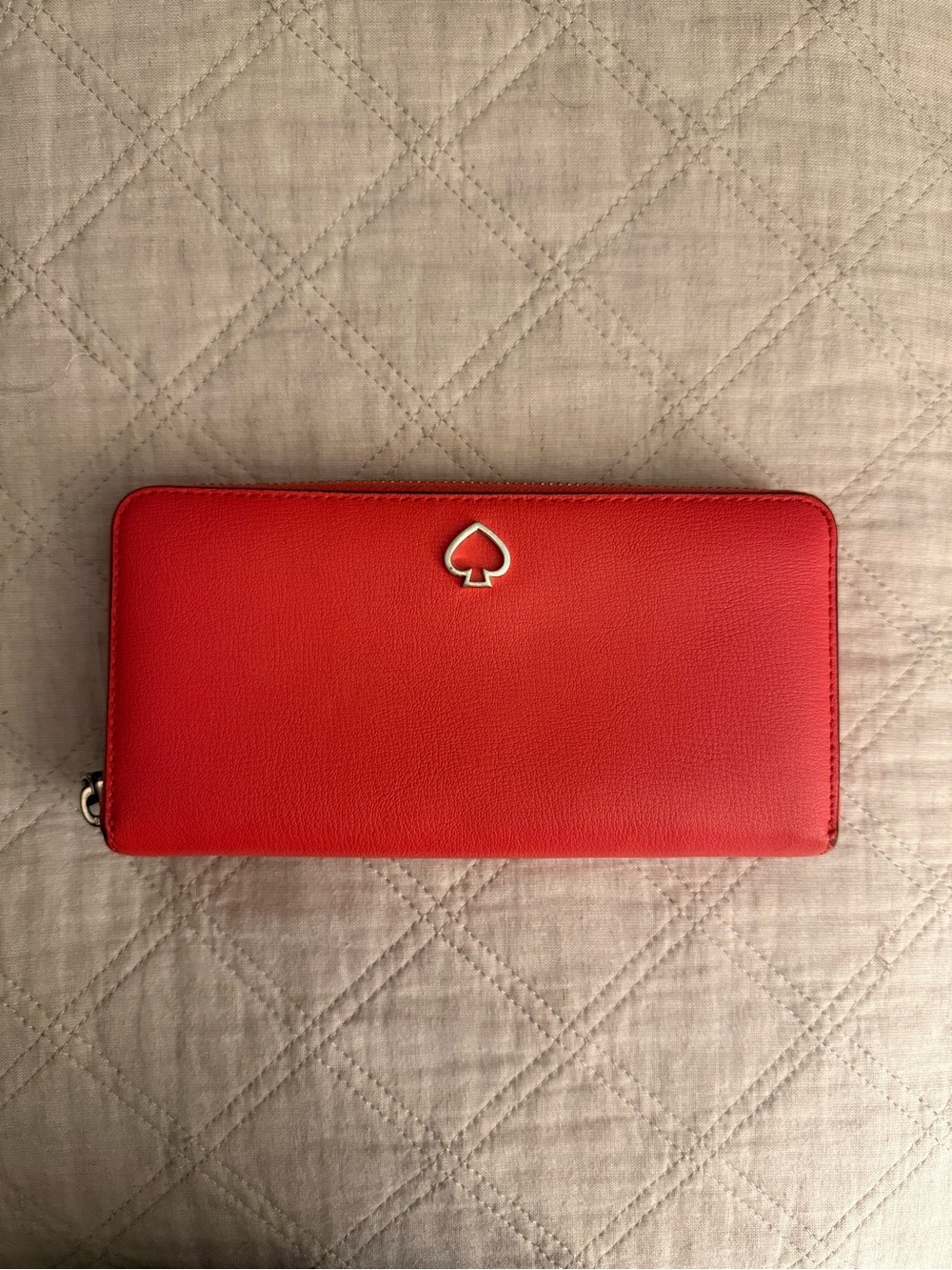 kate spade Red Zip-Around Leather Continental Wallet with Spade Logo